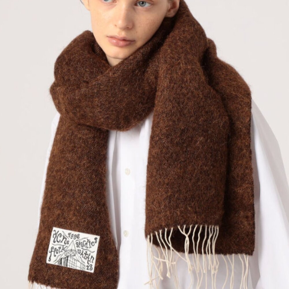 Acne studio CREAM color design logo patch wool scarf - Picture 2 of 2